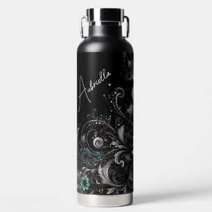 Personalisierte schwarze und tealfarbene glitzernd trinkflasche
