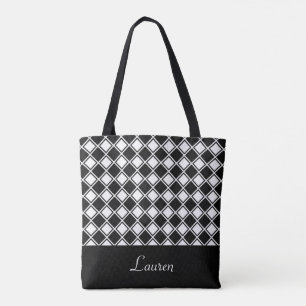 Personalisierte schwarze und weiße Diamant-Geometr Tasche