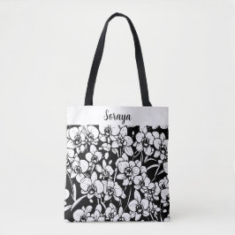 personalisierte schwarze und weiße Orchideen-Trage Tasche
