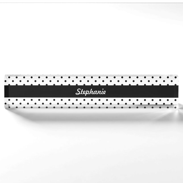 Personalisierte schwarze und weiße Polka-Punkte Namensplakette (Vorderseite)