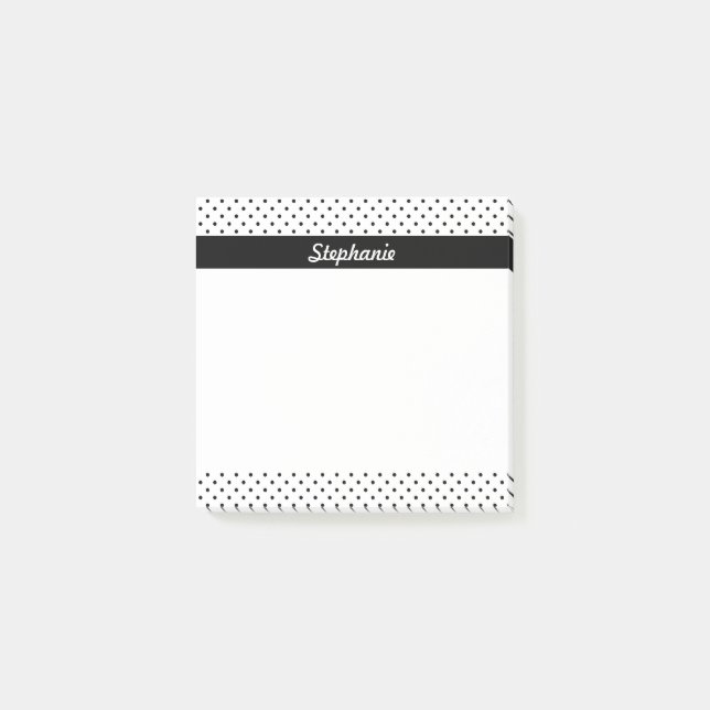 Personalisierte schwarze und weiße Polka-Punkte Post-it Klebezettel (Vorderseite)
