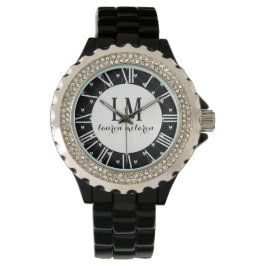 Personalisierte schwarze und weiße Schleife Armbanduhr