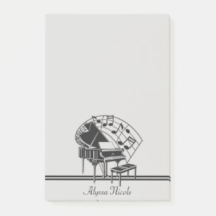 Personalisierte schwarze weiße Klaviermusiknoten Post-it Klebezettel