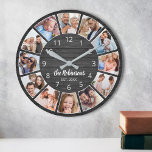 Personalisierte Schwarzwaldfamilie Runde Wanduhr<br><div class="desc">Erstellen Sie einfach Ihre eigenen personalisierten schwarzen Holzplanken elegante Wand-Uhr mit Ihren individuellen Fotos,  Familiennamen und festem Jahr. Um die besten Ergebnisse zu erzielen,  schneiden Sie die Bilder vor dem Hochladen auf Quadrat - mit dem Fokuspunkt in der Mitte.</div>
