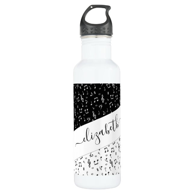 Personalisierte Schwarzweiß-Musik Edelstahlflasche (Vorderseite)