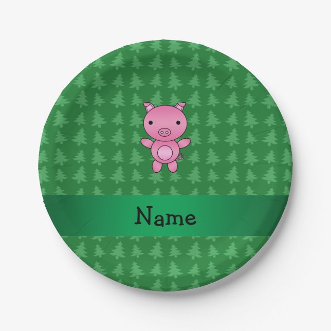 Personalisierte Schweinegrünbäume Pappteller (Vorderseite)