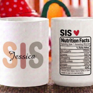 Personalisierte Schwester-Ernährungsfakten Name & Kaffeetasse