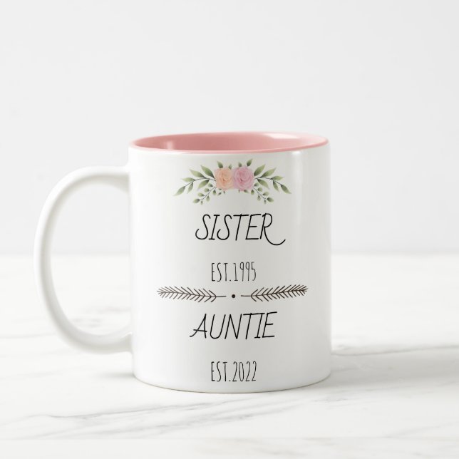 Personalisierte Schwester Tante Est Custom Year, B Zweifarbige Tasse (Links)