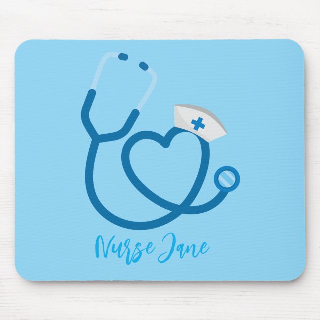 Personalisierte Schwesternkappe Stethoskop Name Mousepad (Vorne)