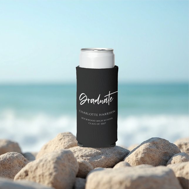 Personalisierte Script Graduation Party Black & Wh Selters Dosenkühler (Von Creator hochgeladen)