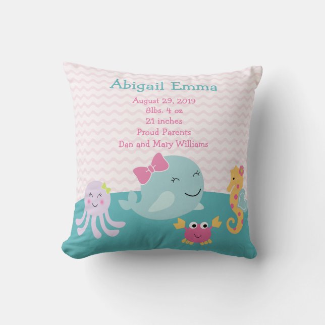 Personalisierte Sea Sweeties Baby Pilze Keepake Kissen (Vorderseite)