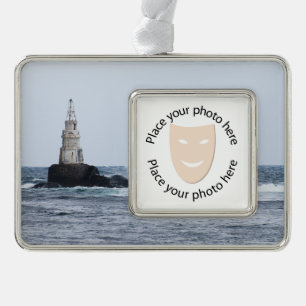 Personalisierte Seascape mit Leuchtturm Rahmen-Ornament Silber