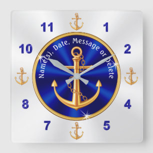 Personalisierte SeeWohngestaltung, Anker-Uhr Quadratische Wanduhr