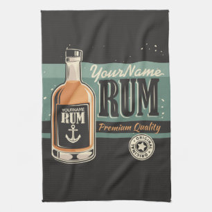 Personalisierte Segler-Rum-Flasche Retro-Schild Geschirrtuch