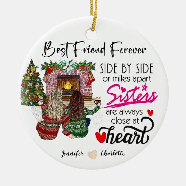 Personalisierte Seite an Seite oder Meilen an Schw Keramik Ornament (Vorne)
