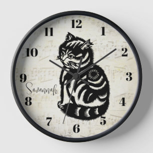 Personalisierte Senfgelbe Katzenuhr - Jede Farbe Wanduhr