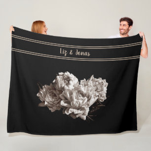 Personalisierte Sepia Peonies Grosses Schwarz Fleecedecke