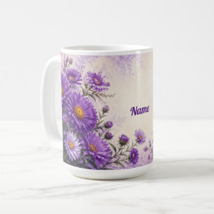 Personalisierte September-Geburtsblume Aster Kaffeetasse