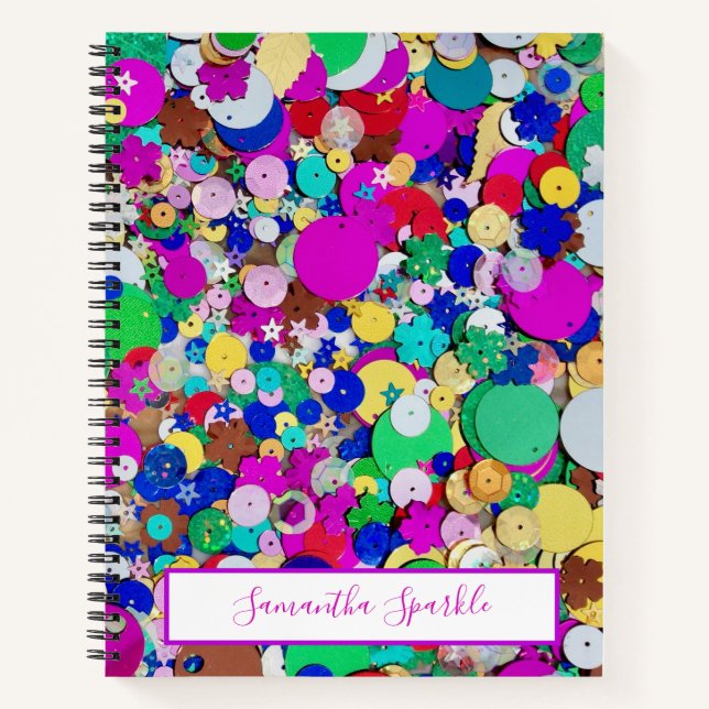 Personalisierte Sequin Spiral Notebook Notizbuch (Vorderseite)