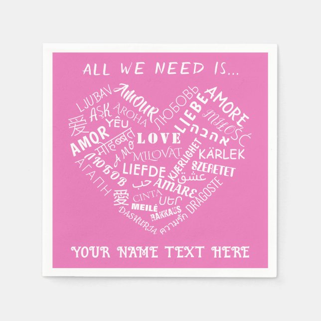 Personalisierte Servietten Herz LOVE Text Farben w (Vorderseite)