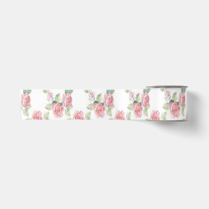 Personalisierte Shabby Chic rosa Rosenblüten Satinband