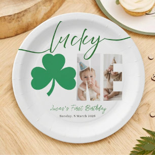 Personalisierte Shamrock-Foto-Geburtstagsfeier zum Pappteller