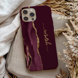 Personalisierte Signatur Burgunderrot Gold Achat Case-Mate iPhone Hülle