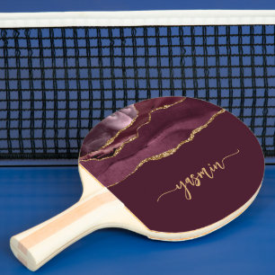Personalisierte Signatur Burgunderrot Gold Achat Tischtennis Schläger