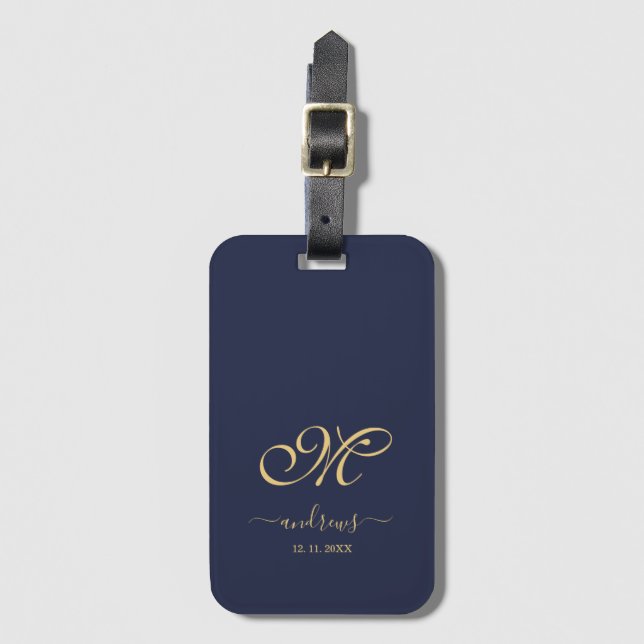 Personalisierte Signatur-Gepäckmarke für Navy Blue Gepäckanhänger (Vorderseite Vertikal)