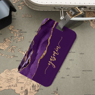 Personalisierte Signatur Lila Gold Achat Gepäckanhänger