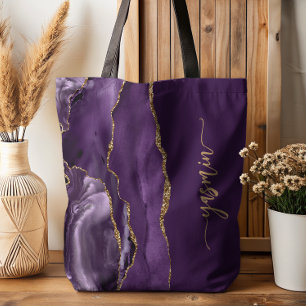 Personalisierte Signatur Lila Gold Achat Tasche