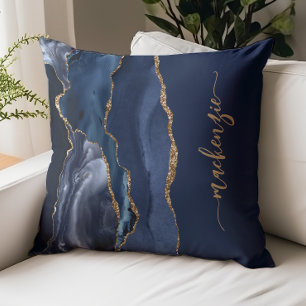Personalisierte Signatur Navy Blau Gold Achat Kissen