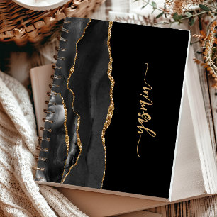 Personalisierte Signatur Schwarz Gold Achat Notizbuch