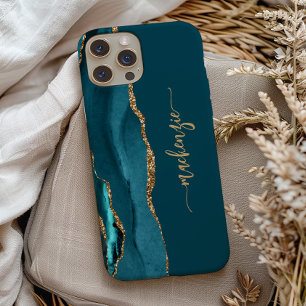 Personalisierte Signatur Türkisblau Gold Achat Case-Mate iPhone Hülle