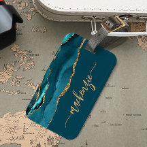 Personalisierte Signatur Türkisblau Gold Achat