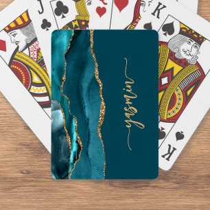 Personalisierte Signatur Türkisblau Gold Achat Spielkarten