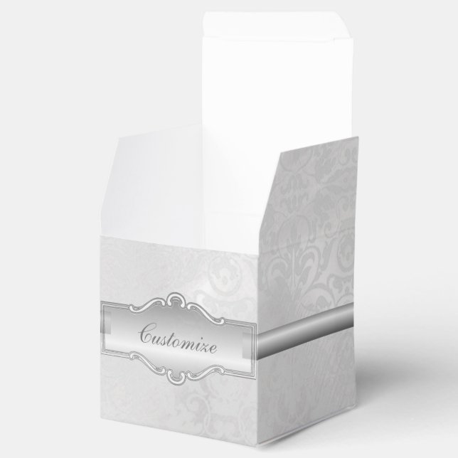 Personalisierte Silbe White Damask Cube Favor Box Geschenkschachtel (Geöffnet)