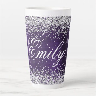 Personalisierte Silber-Glitter-Dunkelviolett-Folie Milchtasse