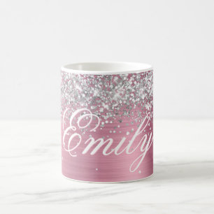 Personalisierte Silber-Glitter Hellrosa-Folie Kaffeetasse