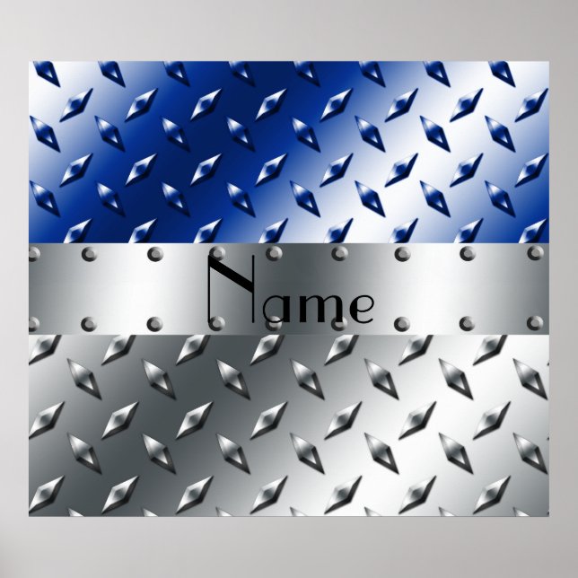 Personalisierte silberblaue Diamantplatte Poster (Vorne)