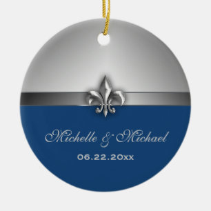 Personalisierte silberne blaue Lilie Keramik Ornament