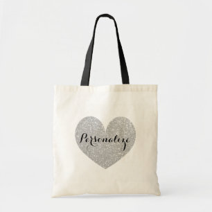 Personalisierte silberne Glitter-Herz-Design-Tasch Tragetasche