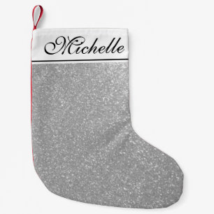 Personalisierte silberne Glitter Kleiner Weihnachtsstrumpf