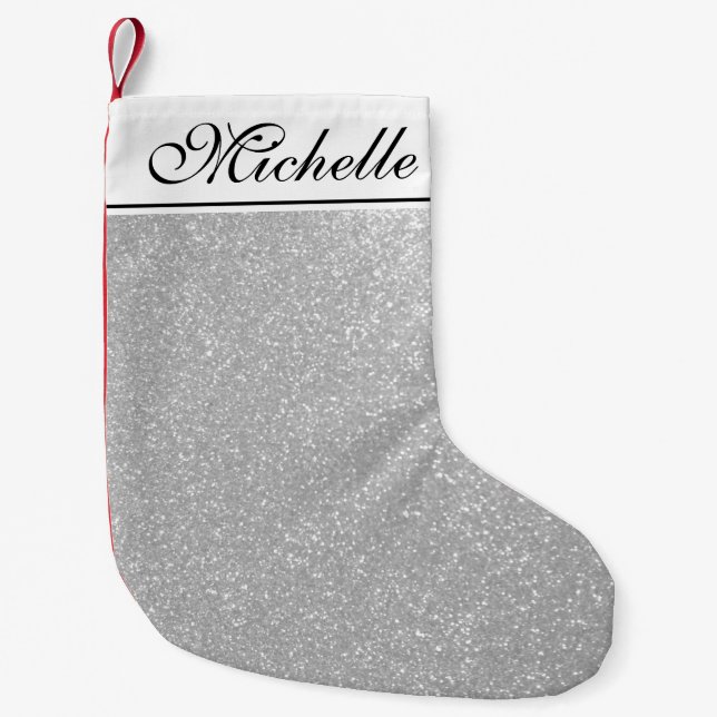 Personalisierte silberne Glitter Kleiner Weihnachtsstrumpf (Vorderseite)