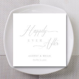 Personalisierte silberne 'Happily Ever After' Hoch Serviette