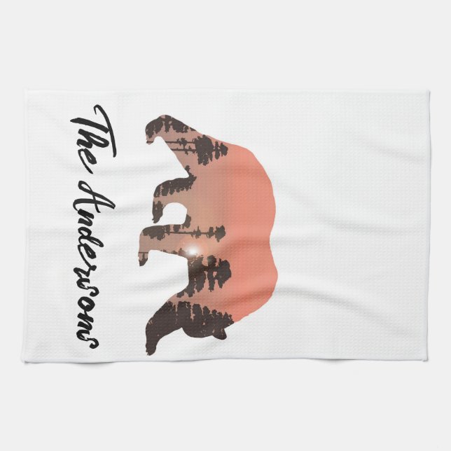 Personalisierte Silhouette des Außenbären Geschirrtuch (Horizontal)