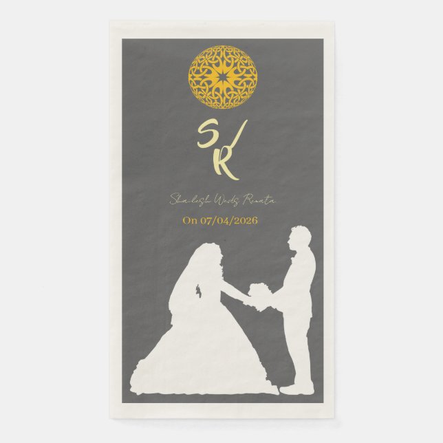 Personalisierte Silhouette des Brautpaars mit Mono Serviette (Vorderseite)