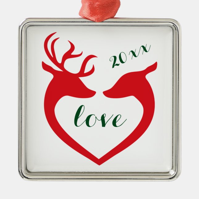 Personalisierte Silhouette Hirschkuchen in Liebe Ornament Aus Metall (Vorne)