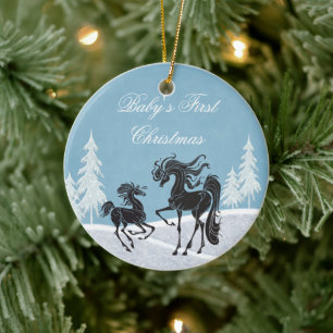 Personalisierte Silhouette Horse Baby's 1. Weihnac Keramikornament