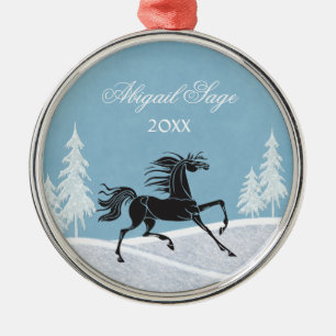 Personalisierte Silhouette - Pferd und Schnee Ornament Aus Metall